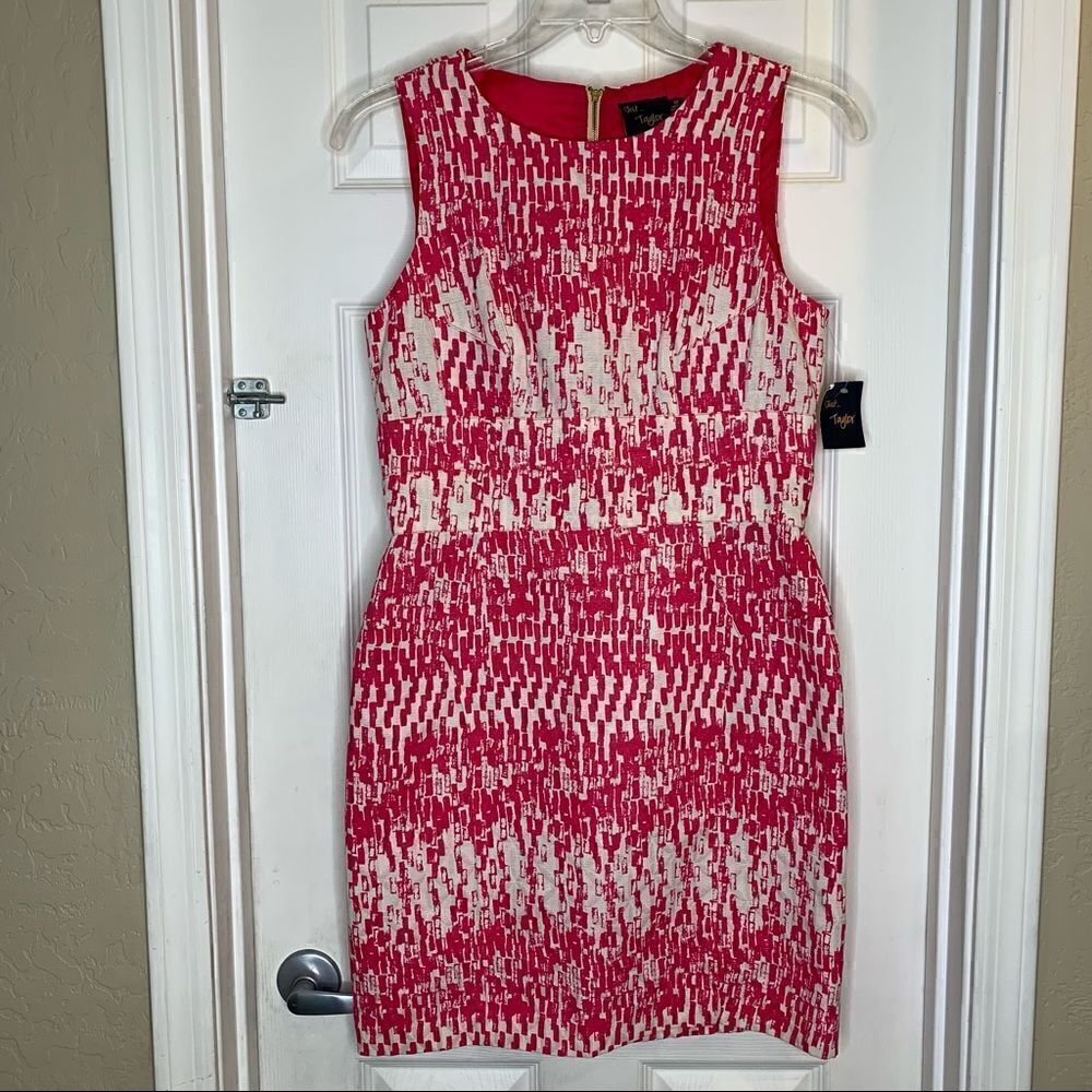 Just Taylor Pink and White Sheath Dress Size 10